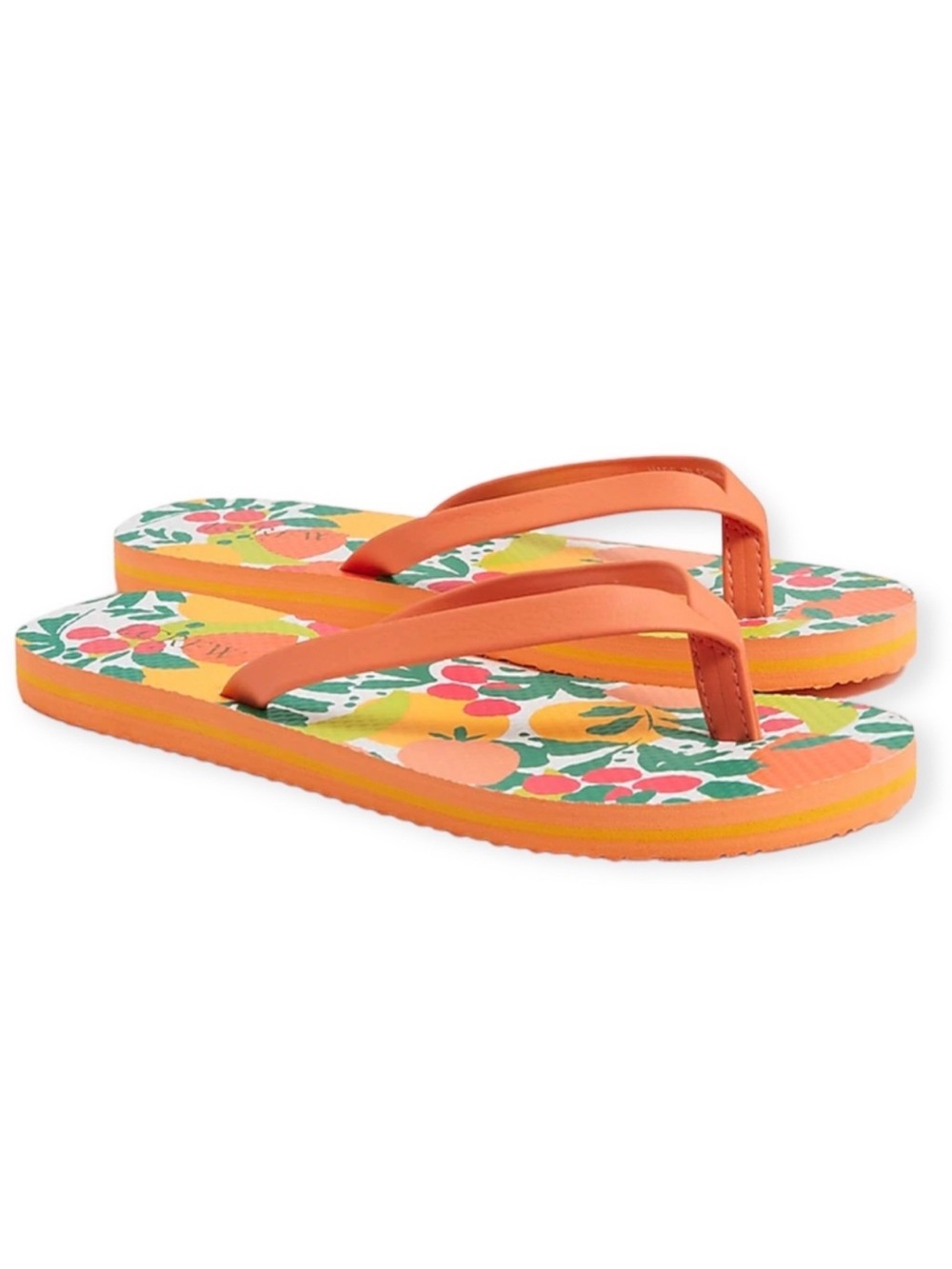 J. CREW Flip Flops Printed Guava Orange Fruit Graphic Thong Sandals NWT